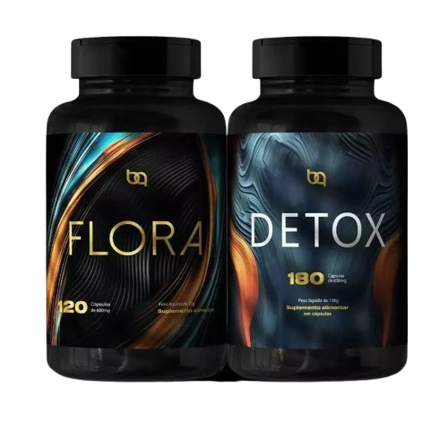 Kit Detox 180caps + Flora 120caps – desintoxicação e suporte ao emagrecimento com vitamina C, MSM, NAC, glicina e curcumina