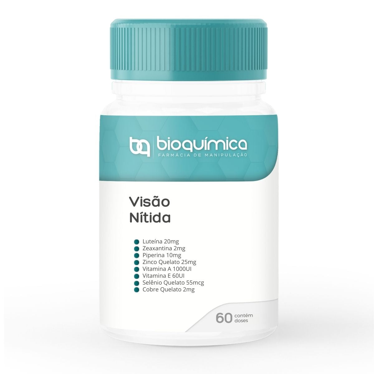 Complexo com Luteína 20mg, Zeaxantina 2mg e Piperina 10mg. Suporte antioxidante com vitaminas e minerais quelatos em 60 cápsulas. Qualidade Bioquímica.