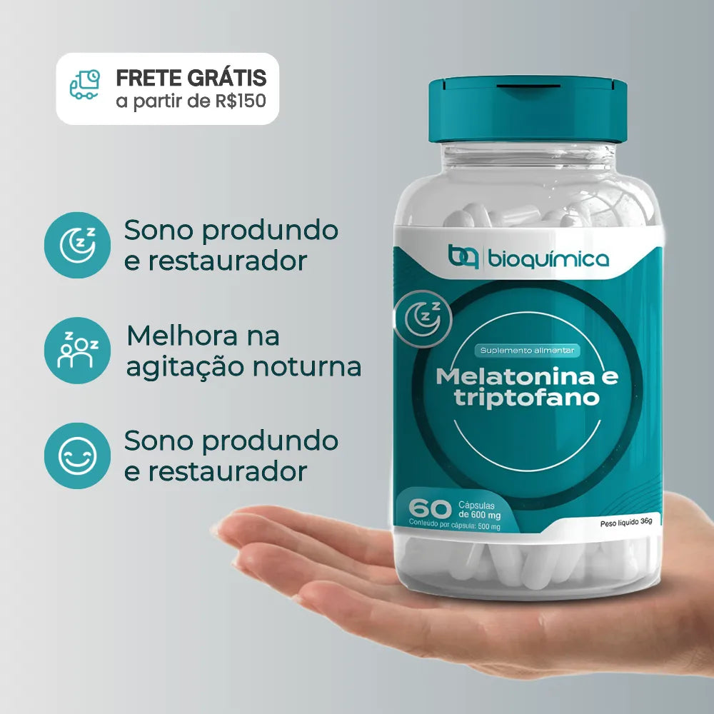 Melatonina e Triptofano Bioquímica 60caps – descanso restaurador e disposição ao despertar